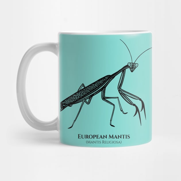 Praying Mantis with Common and Scientific Names - insect design by Green Paladin